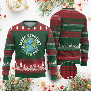Funny Make Earth Day Every Day Ugly Christmas Sweater Cute Environmental Awareness Earth Day TS14 Red Green Print Your Wear