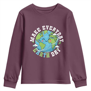 Funny Make Earth Day Every Day Youth Sweatshirt Cute Environmental Awareness Earth Day TS14 Maroon Print Your Wear