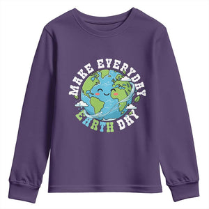 Funny Make Earth Day Every Day Youth Sweatshirt Cute Environmental Awareness Earth Day TS14 Purple Print Your Wear