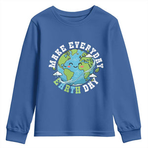 Funny Make Earth Day Every Day Youth Sweatshirt Cute Environmental Awareness Earth Day TS14 Royal Blue Print Your Wear