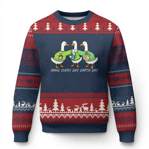 Funny Earth Day Ugly Christmas Sweater Silly Goose Make Earth Day Every Day TS14 Navy Red Print Your Wear