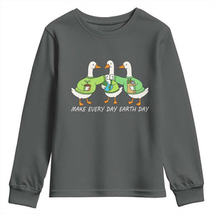 Funny Earth Day Youth Sweatshirt Silly Goose Make Earth Day Every Day TS14 Dark Heather Print Your Wear