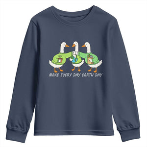 Funny Earth Day Youth Sweatshirt Silly Goose Make Earth Day Every Day TS14 Navy Print Your Wear