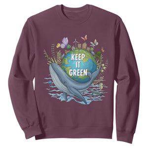 Keep It Green Earth Day Sweatshirt Eco-Friendly Nature Environmental Awareness TS14 Maroon Print Your Wear