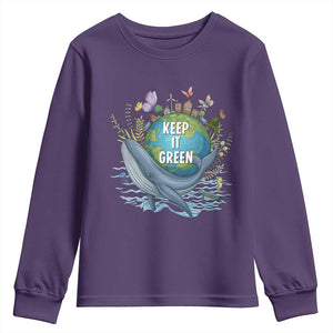 Keep It Green Earth Day Youth Sweatshirt Eco-Friendly Nature Environmental Awareness TS14 Purple Print Your Wear