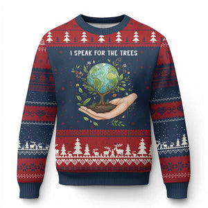 I Speak For The Trees Ugly Christmas Sweater Earth Day Awareness TS14 Navy Red Print Your Wear
