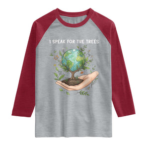 I Speak For The Trees Raglan Shirt Earth Day Awareness TS14 Heather Gray Heather Red Print Your Wear