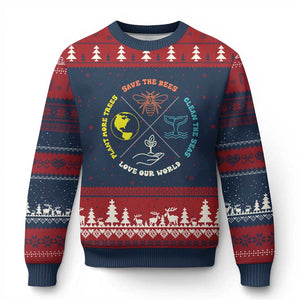 Earth Day Awareness Ugly Christmas Sweater Save The Bees Plant More Trees Clean The Seas Titties TS14 Navy Red Print Your Wear