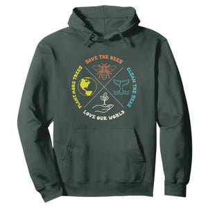 Earth Day Awareness Hoodie Save The Bees Plant More Trees Clean The Seas Titties TS14 Dark Forest Green Print Your Wear