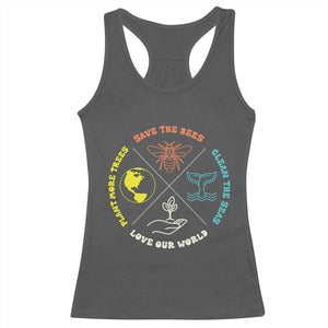 Earth Day Awareness Racerback Tank Top Save The Bees Plant More Trees Clean The Seas Titties TS14 Dark Heather Print Your Wear