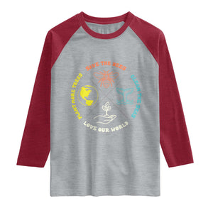 Earth Day Awareness Raglan Shirt Save The Bees Plant More Trees Clean The Seas Titties TS14 Heather Gray Heather Red Print Your Wear