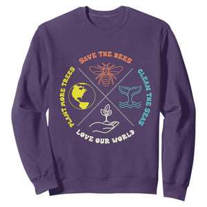 Earth Day Awareness Sweatshirt Save The Bees Plant More Trees Clean The Seas Titties TS14 Purple Print Your Wear
