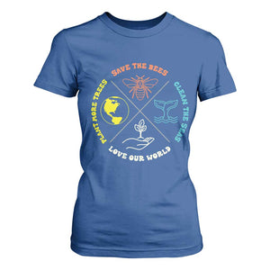 Earth Day Awareness T Shirt For Women Save The Bees Plant More Trees Clean The Seas Titties TS14 Royal Blue Print Your Wear