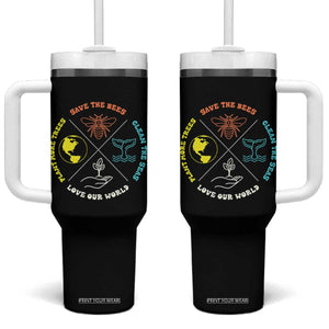 Earth Day Awareness Tumbler With Handle Save The Bees Plant More Trees Clean The Seas Titties TS14 One Size: 40 oz Black Print Your Wear
