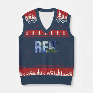 Earth Day V-Neck Knit Sweater Vest Recycle Reuse Renew Rethink TS14 Navy Red Print Your Wear