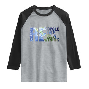 Earth Day Raglan Shirt Recycle Reuse Renew Rethink TS14 Heather Gray Black Print Your Wear