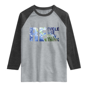Earth Day Raglan Shirt Recycle Reuse Renew Rethink TS14 Heather Gray Heather Charcoal Print Your Wear