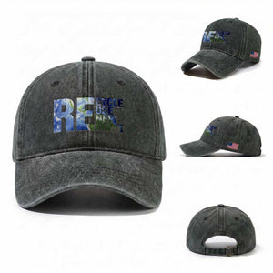 Earth Day Washed Cotton Baseball Cap Recycle Reuse Renew Rethink TS14 Washed Cap Universal Fit Dark Green Print Your Wear