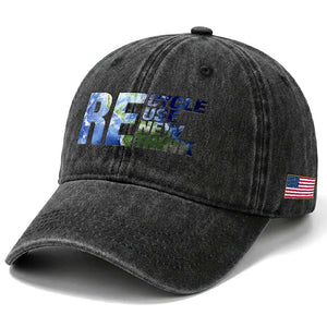 Earth Day Washed Cotton Baseball Cap Recycle Reuse Renew Rethink TS14 Print Your Wear