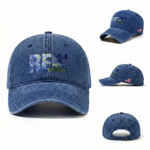 Earth Day Washed Cotton Baseball Cap Recycle Reuse Renew Rethink TS14 Washed Cap Universal Fit Royal Blue Print Your Wear