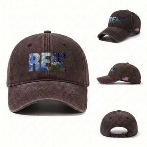 Earth Day Washed Cotton Baseball Cap Recycle Reuse Renew Rethink TS14 Washed Cap Universal Fit Dark Brown Print Your Wear