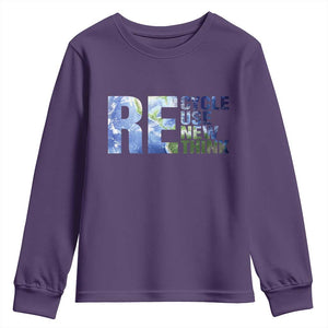 Earth Day Youth Sweatshirt Recycle Reuse Renew Rethink TS14 Purple Print Your Wear
