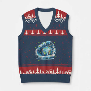 Earth Day V-Neck Knit Sweater Vest Funny Baseball Ice Cream Drip Glove Eco Friendly TS14 Navy Red Print Your Wear