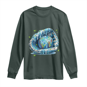 Earth Day Long Sleeve Shirt Funny Baseball Ice Cream Drip Glove Eco Friendly TS14 Dark Forest Green Print Your Wear