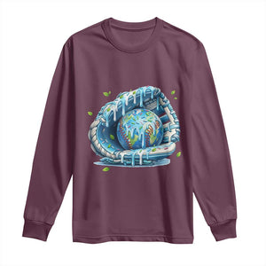 Earth Day Long Sleeve Shirt Funny Baseball Ice Cream Drip Glove Eco Friendly TS14 Maroon Print Your Wear