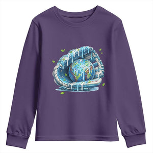Earth Day Youth Sweatshirt Funny Baseball Ice Cream Drip Glove Eco Friendly TS14 Purple Print Your Wear