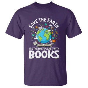 Save the Earth T Shirt It's the Only Planet with Books TS14 Purple Print Your Wear
