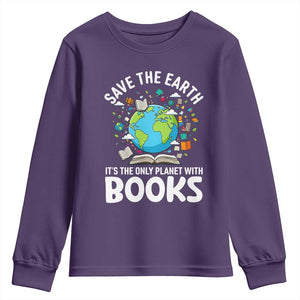 Save the Earth Youth Sweatshirt It's the Only Planet with Books TS14 Purple Print Your Wear