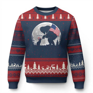 Bigfoot Boop Cat Moon Ugly Christmas Sweater Funny Sasquatch Meme 4th of July TS14 Navy Red Print Your Wear