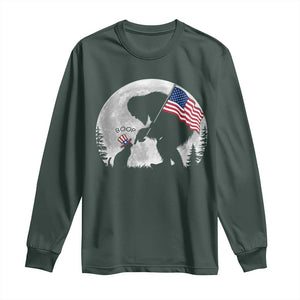 Bigfoot Boop Cat Moon Long Sleeve Shirt Funny Sasquatch Meme 4th of July TS14 Dark Forest Green Print Your Wear