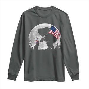 Bigfoot Boop Cat Moon Long Sleeve Shirt Funny Sasquatch Meme 4th of July TS14 Dark Heather Print Your Wear