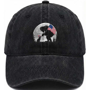 Bigfoot Boop Cat Moon Washed Cotton Baseball Cap Funny Sasquatch Meme 4th of July TS14 Print Your Wear