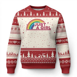 Just A Girl LGBTQ Pride Month Ugly Christmas Sweater TS14 Beige Red Print Your Wear