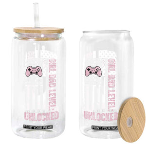 Girl Dad Level Unlocked Glass Can Funny New Dad