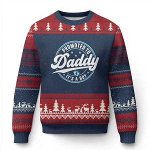 Promoted To Daddy It's A Boy Ugly Christmas Sweater Funny Pregnancy Reveal