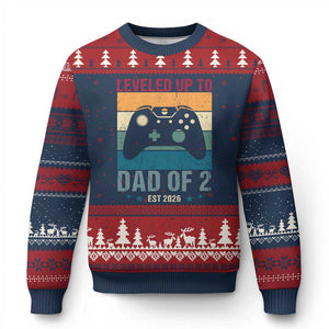 Dad Level Unlocked Ugly Christmas Sweater Funny New Dad Gaming Father's Day Gift TS14 Navy Red Print Your Wear