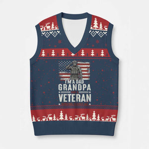 I'm A Dad Grandpa and Veteran Nothing Scares Me V-Neck Knit Sweater Vest Funny Veteran Dad Grandpa Humor