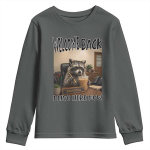 Funny Raccoon School Principal Youth Sweatshirt Welcom Back To School TS14 Dark Heather Print Your Wear