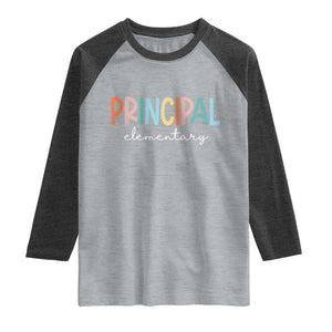 Boho Retro Vintage Elementary Principal Back to School Raglan Shirt TS14 Heather Gray Heather Charcoal Print Your Wear