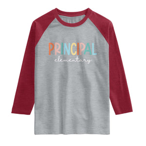 Boho Retro Vintage Elementary Principal Back to School Raglan Shirt TS14 Heather Gray Heather Red Print Your Wear