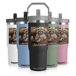 Funny School Therapist Raccoon Drinking Iced Coffee Flip Straw Tumbler TS14 Print Your Wear