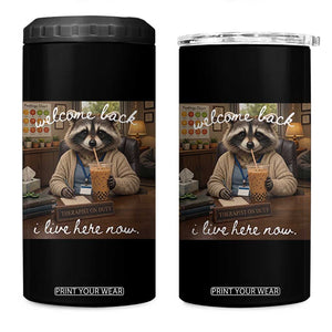Funny School Therapist Raccoon Drinking Iced Coffee 4 in 1 Can Cooler Tumbler TS14 One Size: 16 oz Black Print Your Wear