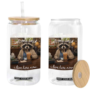 Funny School Therapist Raccoon Drinking Iced Coffee Glass Can TS14 Print Your Wear