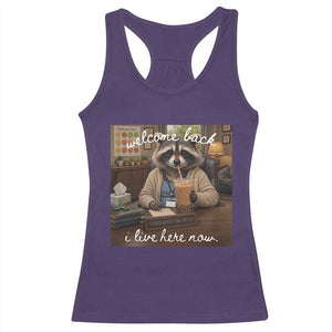 Funny School Therapist Raccoon Drinking Iced Coffee Racerback Tank Top TS14 Purple Print Your Wear