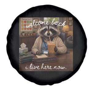 Funny School Therapist Raccoon Drinking Iced Coffee Spare Tire Cover TS14 Print Your Wear