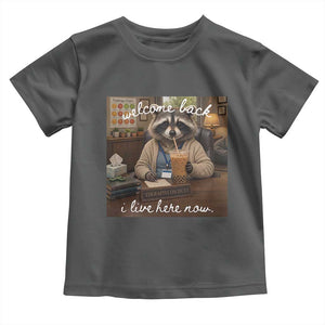 Funny School Therapist Raccoon Drinking Iced Coffee Toddler T Shirt TS14 Dark Heather Print Your Wear